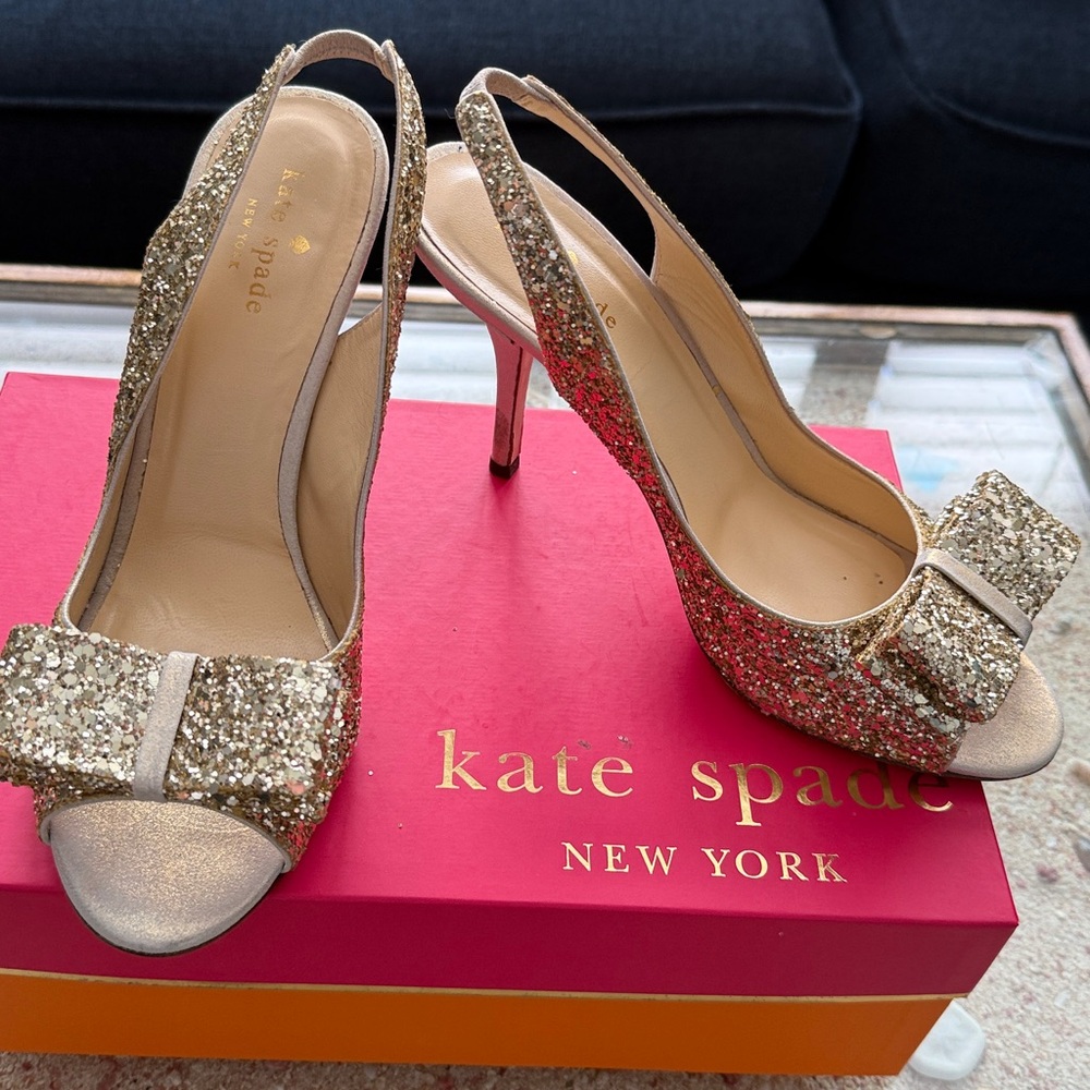 Kate Spade Sparkling Gold Bow Heels